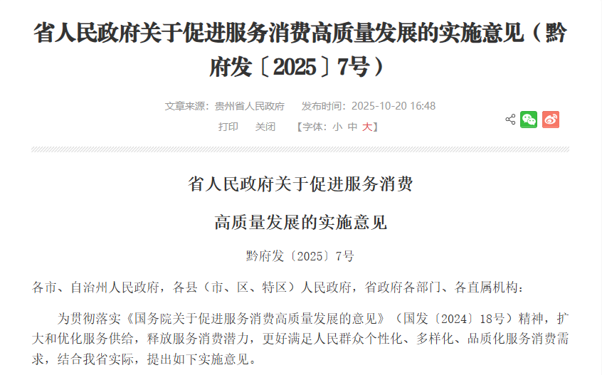 省人民政府关于促进服务消费高质量发展的实施意见（黔府发〔2025〕7号）